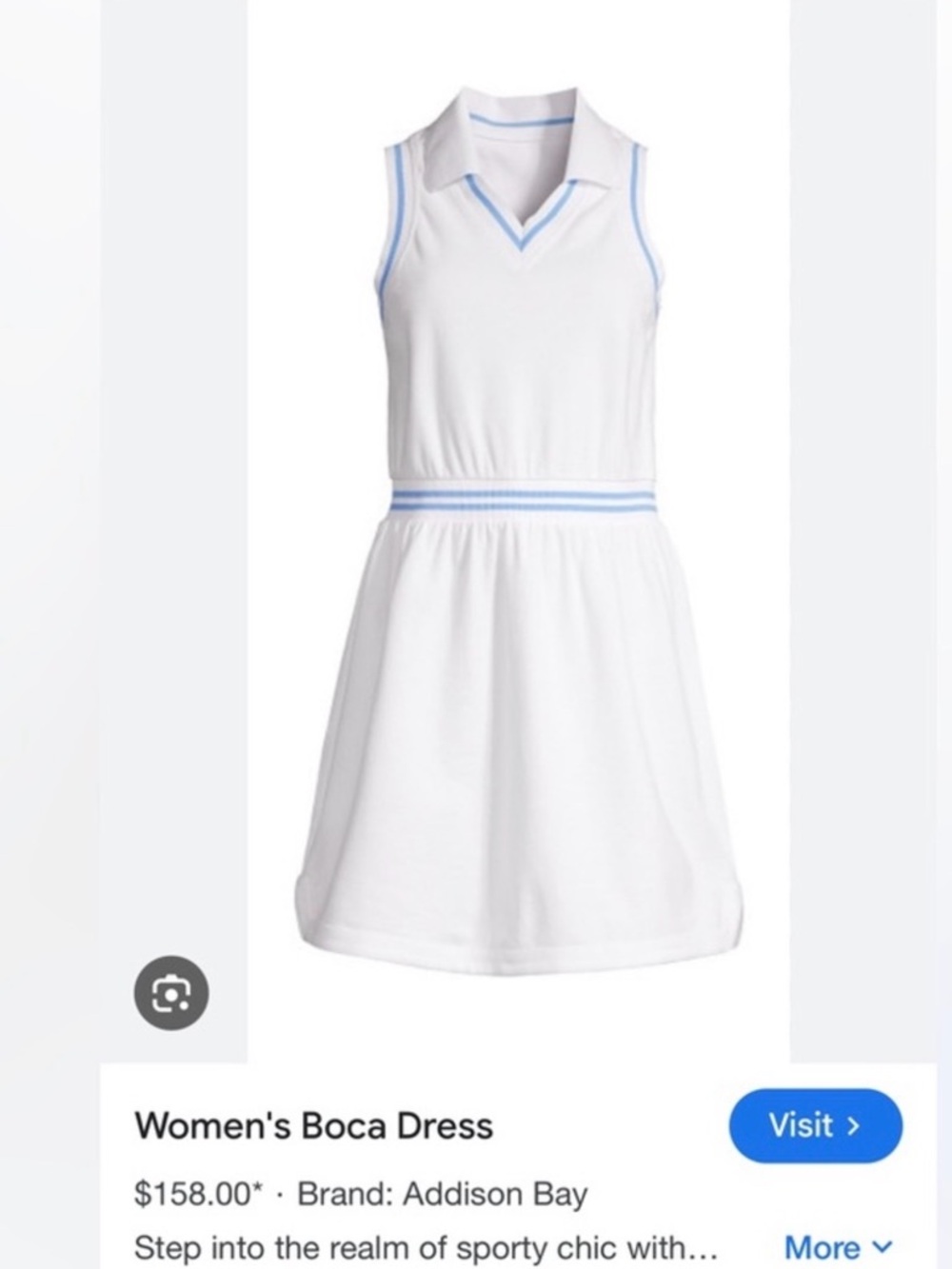 Addison Bay White Tennis Dress with Light Blue Trim